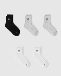 Mid Crew Socks 5 Pack | Grey/White/Black