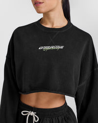 Raw Lounge Crop Sweatshirt with Graphic | Washed Black