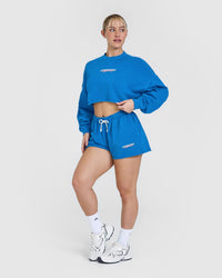 Raw Lounge Crop Sweatshirt with Graphic | Retro Blue