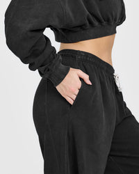 Raw Lounge Wide Leg Jogger with Graphic | Washed Black