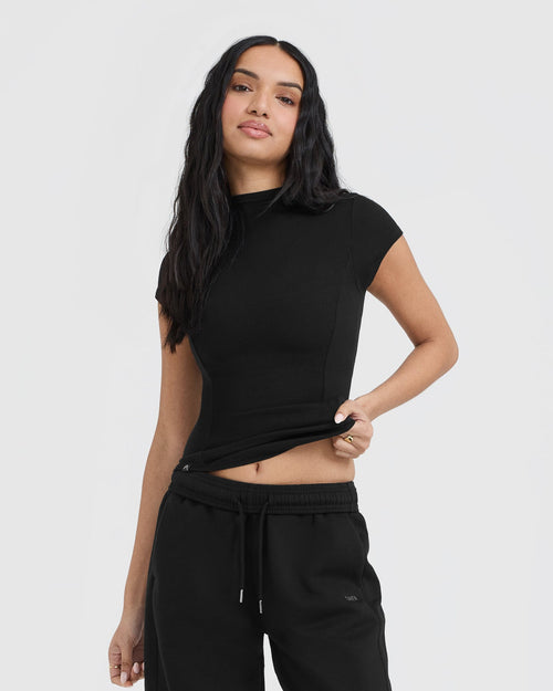 Oner Modal Mellow Rib Mock Neck T-Shirt | Black