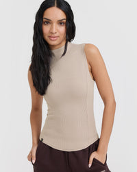 Mellow Rib Mock Neck Tank | Mushroom Brown