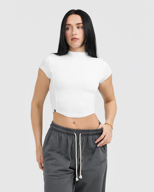 Oner Modal Mellow Rib Mid Mock Neck T-Shirt | White