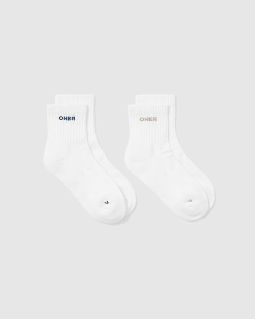 Oner Modal Mid Crew Socks 2 Pack | White/Mushroom Brown/Oil Blue