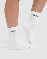 Mid Crew Socks 2 Pack | White/Mushroom Brown/Oil Blue