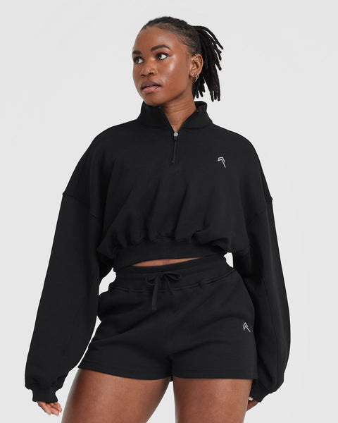 Plt Black Oversized Fit Cropped Hoodie, Tops