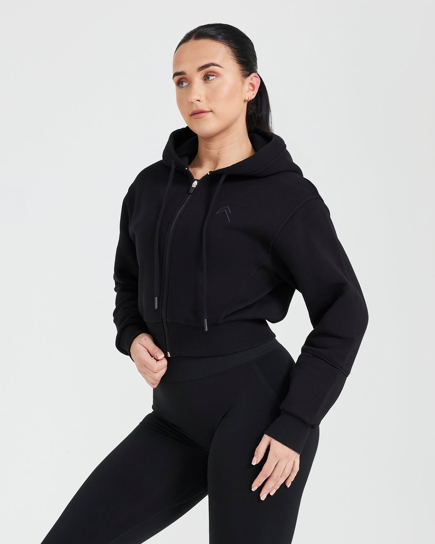 Nike Cropped Zip Up Hoodie in Black
