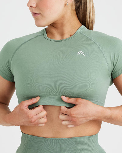 Classic Seamless 2.0 Long Sleeve Crop Top | Mineral Green Marl