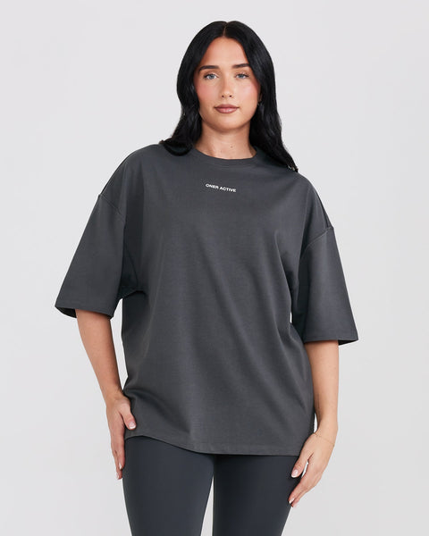 Women's Short Sleeve Cotton T-Shirts - Oversize Coal | Oner Active